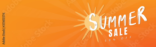 Summer sale 50% off Banner￼ Template On Orange￼ Background , Vector illustration EPS 10