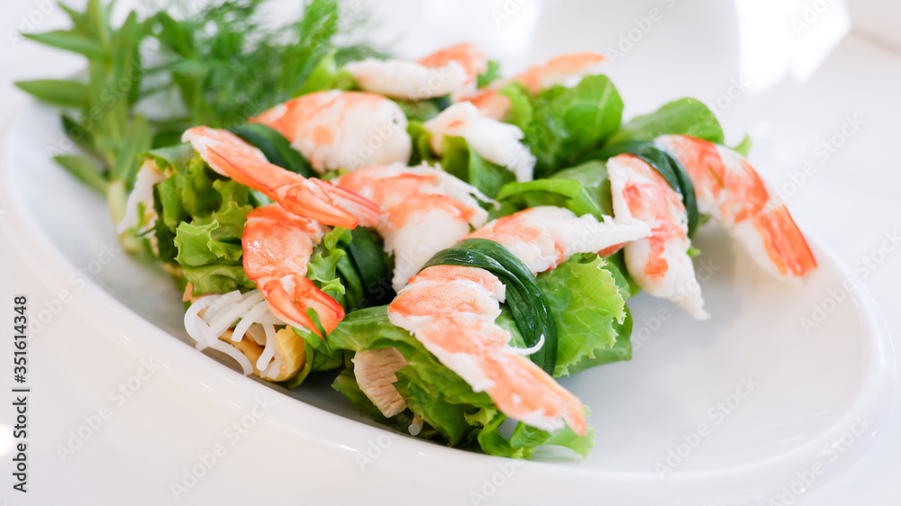 Shrimp roll wrapped with vegetable, healthy vietnamese food Shrimp roll wrapped with vegetable, healthy vietnamese food