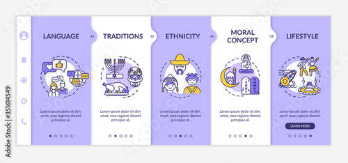 Multiculturalism onboarding vector template. National tradition. Multiethnical lifestyle. Culture and history. Responsive mobile website with icons. Webpage walkthrough step screens. RGB color concept