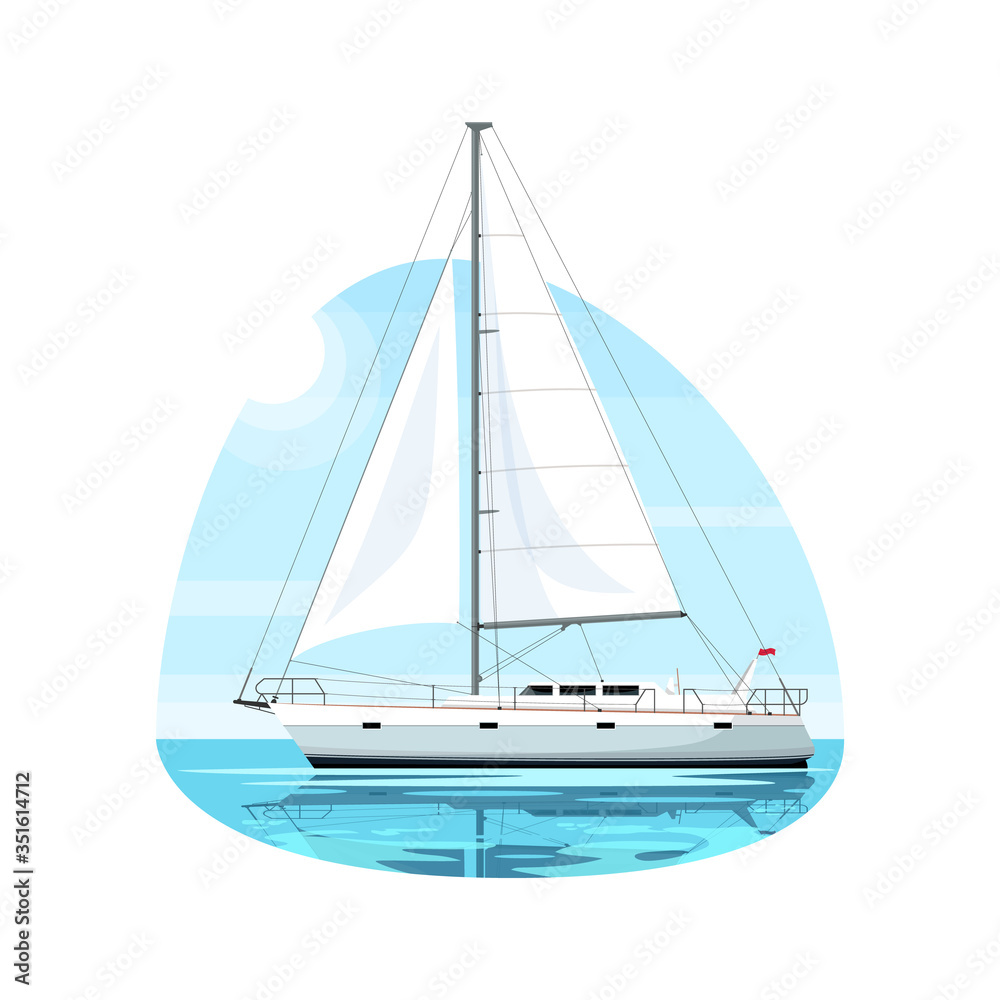 Regatta on ocean waves semi flat vector illustration. Luxury boat for maritime trip. Premium ship fro journey. Private yacht for voyage. Summer recreation 2D cartoon object for commercial use