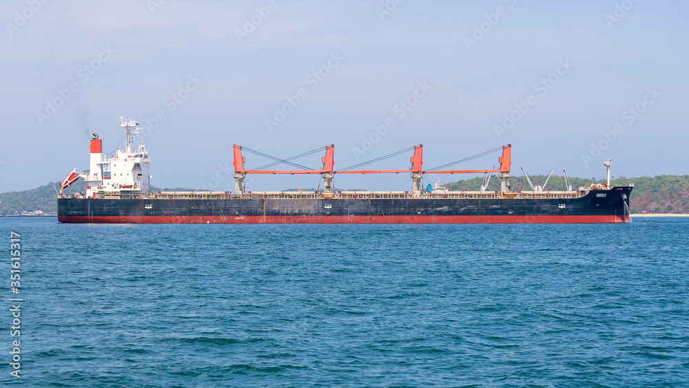 Chon Buri, Thailand 20 May, 2019 :Cargo freight ship and cargo container working with crane at port area,Logistic 