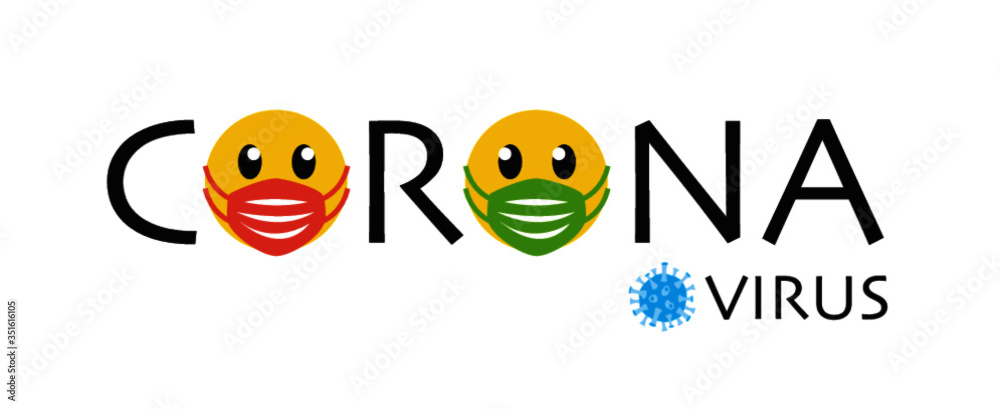 Corona, Virus blau, Mundschutz rot und grün