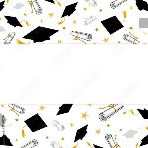 Graduation Greeting Banner with Student Caps and Diplomas