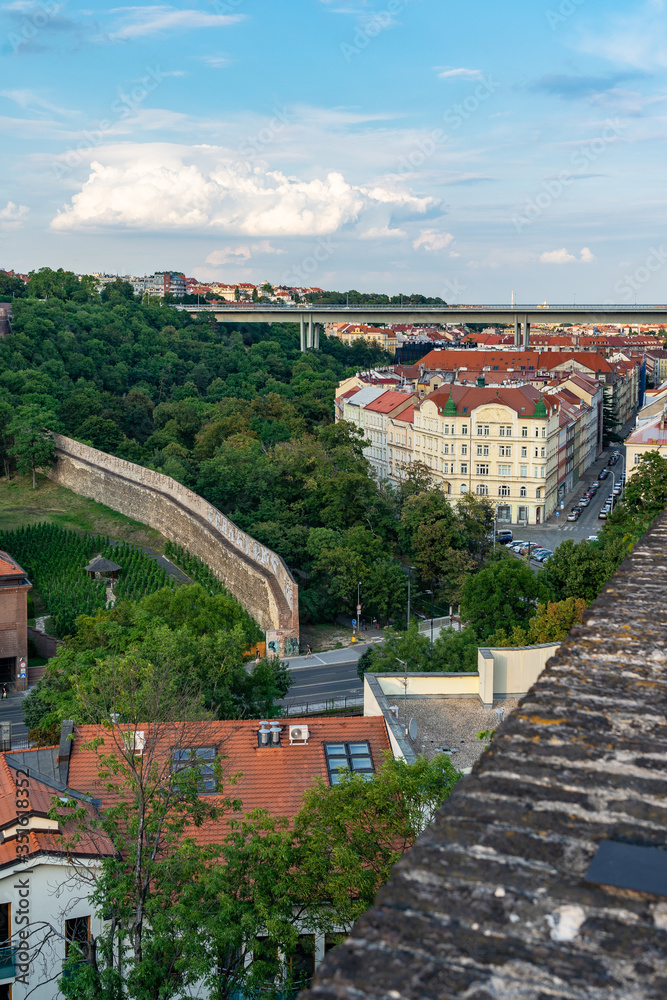 Aerial view of Prague Czech Republic from Vysehrad.