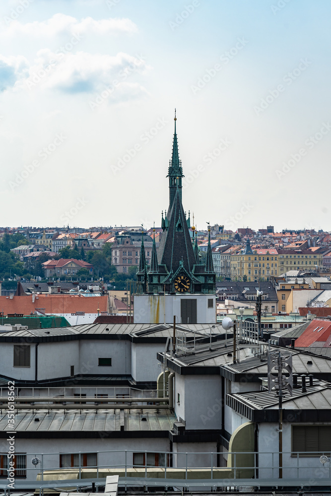 Architecture and landmark skyline of Prague in Czech Republic.