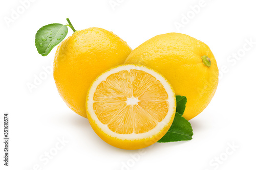 Fresh lemon with leaf on white. Clipping path.