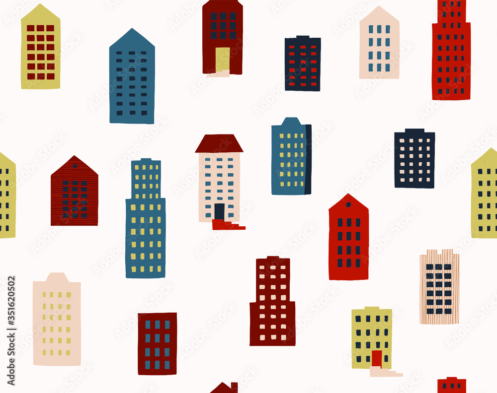 Seamless pattern with different houses. Abstract city landscape illustration