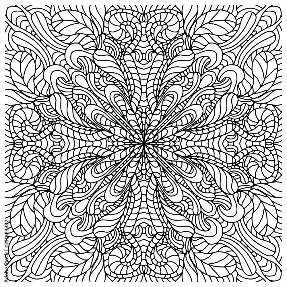 Fototapeta premium abstract mandala with plants drawn on a white background for coloring, vector, isolated