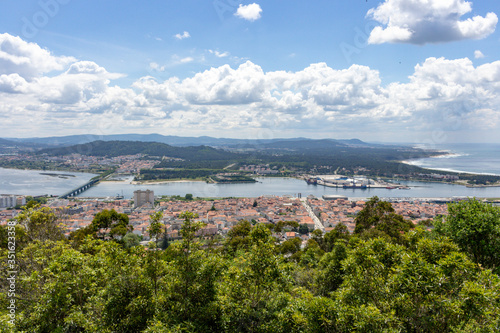 The view from the top of the Santa Luzia hill. Aerial view of Viana do Castelo and Limia River in Northern Portugal.