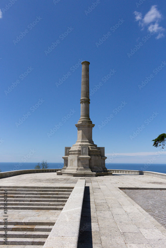 Obelisk / Column outside the Monument Temple of Santa Luzia, dedicated to the Sacred Heart of Jesus in Viana do Castelo, Portugal. 