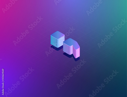 'THREE DEE' tech font semicolon sign character, isometric vector illustration