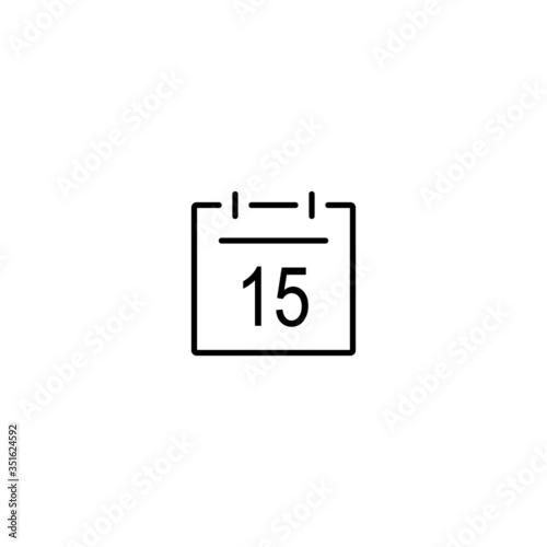 Calendar line icon. Day 15. Simple thin outline date symbol vector for web design, blog, infographic. Black color.