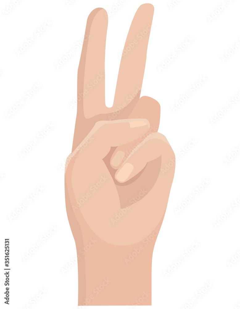 Human hand with two finger raised up. Wrist in cartoon style. Human hand with two finger raised up. Wrist in cartoon style.