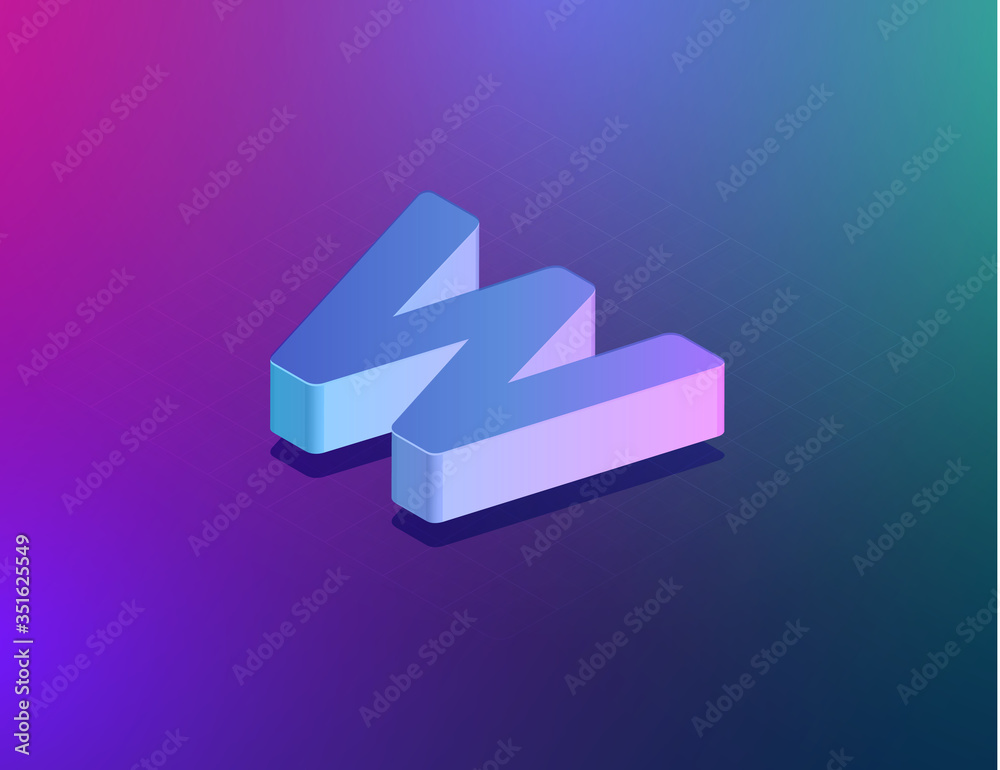 'THREE DEE' tech font character 'W', isometric vector illustration 'THREE DEE' tech font character 'W', isometric vector illustration