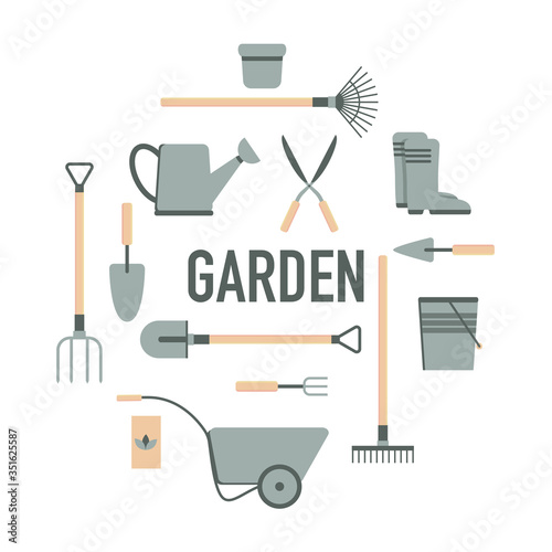 garden equipment tool set isolated white background vector 