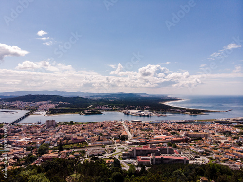 The view from the top of the Santa Luzia hill. Aerial view of Viana do Castelo and Limia River in Northern Portugal.