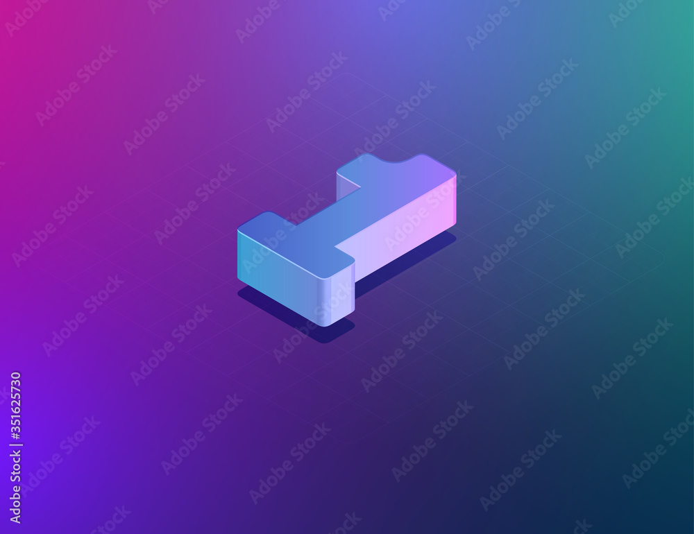 'THREE DEE' tech font character '1', isometric vector illustration 'THREE DEE' tech font character '1', isometric vector illustration