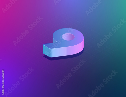 'THREE DEE' tech font character '9', isometric vector illustration