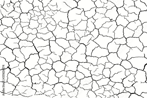 lots lines of crack and broken ground for abstract background on white background