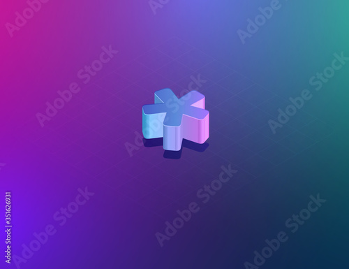 'THREE DEE' tech font asterisk sign character, isometric vector illustration