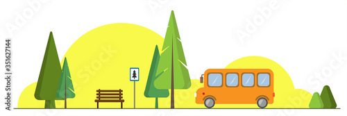 yellow bus that came to nature on a tour vector illustration