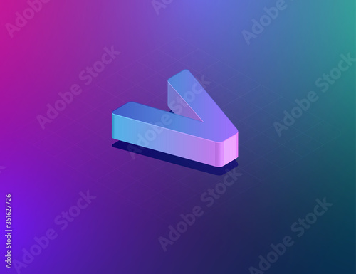 'THREE DEE' tech font character 'V', isometric vector illustration