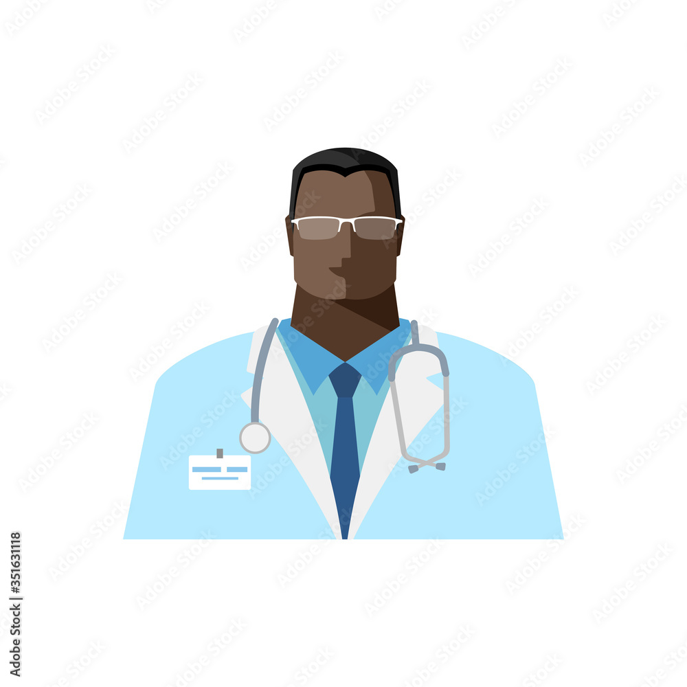 Vector medical doctor icon. Image of a male doctor with a stethoscope in a white medical gown. Color isolated Illustration, avatar in flat style Vector medical doctor icon. Image of a male doctor with a stethoscope in a white medical gown. Color isolated Illustration, avatar in flat style