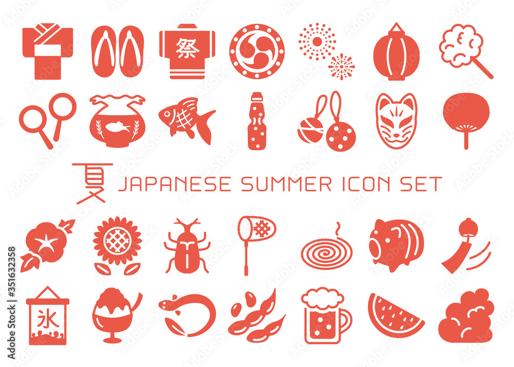 Fototapeta Japoński zestaw materiałów letnich ikon
