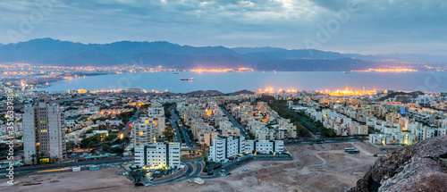 Aerial panoramic view on Eilat (Israel) and Aqaba (Jordan) cities, Middle East