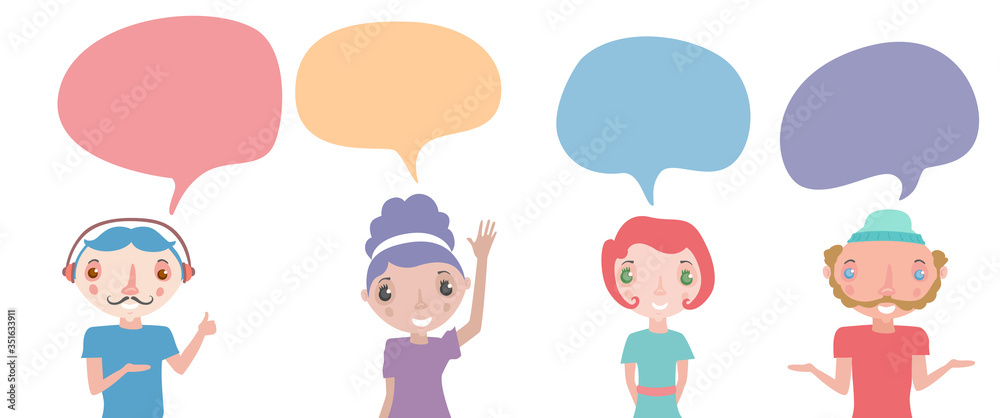 Hipster people with speech bubbles.Vector illustration of people talking colorful conversation speech bubbles. Hipster people with speech bubbles.Vector illustration of people talking colorful conversation speech bubbles.