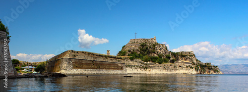 panoramic view of corfu castle an island fort in the Mediterranean sea of greece. With nobody,