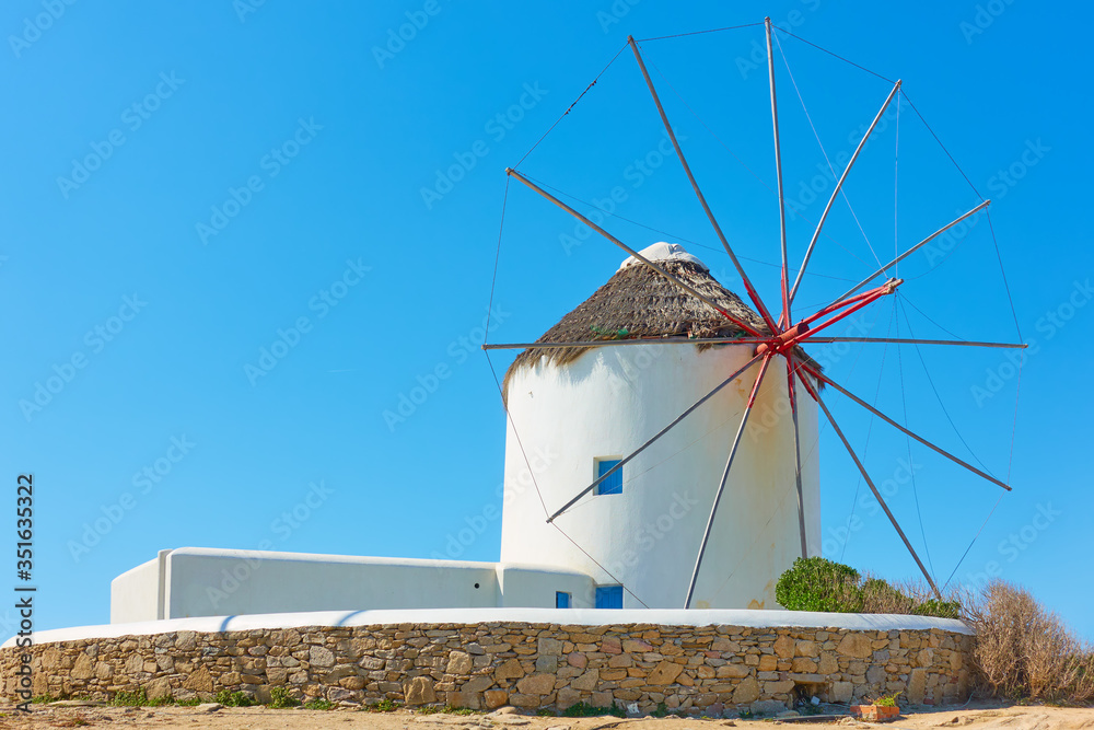 Old white windmilll in Mykonos