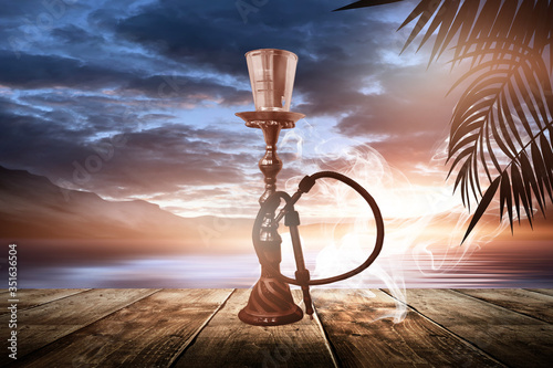 Oriental hookah with smoke ...