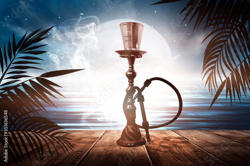Oriental hookah with smoke ...