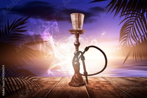 Oriental hookah with smoke ...