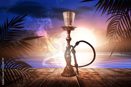 Oriental hookah with smoke ...