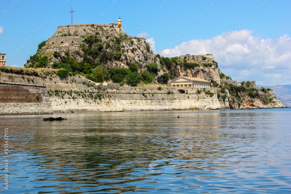 corfu castle an island fort in the Mediterranean sea of greece. With  nobody,