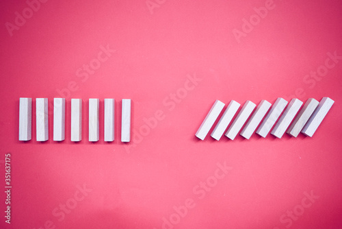 Canvas Print Stop wooden domino business crisis effect or risk protection concept