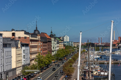 Helsinki  Finland - September 02  2019  marina and promenade near Market Square and the Old Market.