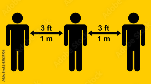 Please keep your distance 3 feet or 1 meter vector sign, Social distancing concept icon