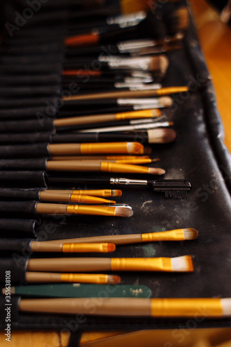 Makeup brushes set in case
