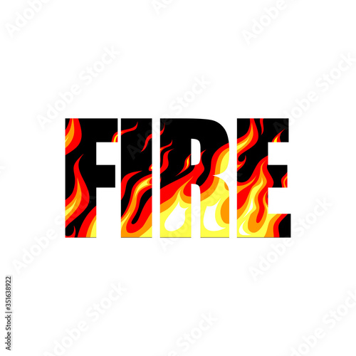 Fire, the word burns with fire. Vector image in a flat style, isolated color image