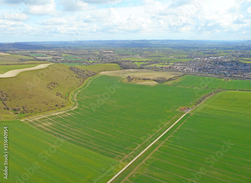 Aerial view of the hills at Mere in Wiltshire 