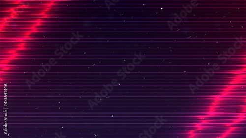 Retrowave or cyberpunk neon background. Inclined pink or red light. Neon glitch. Dark backdrop. Retro futuristic design template. Old TV effect. Copy space. Stock vector illustration