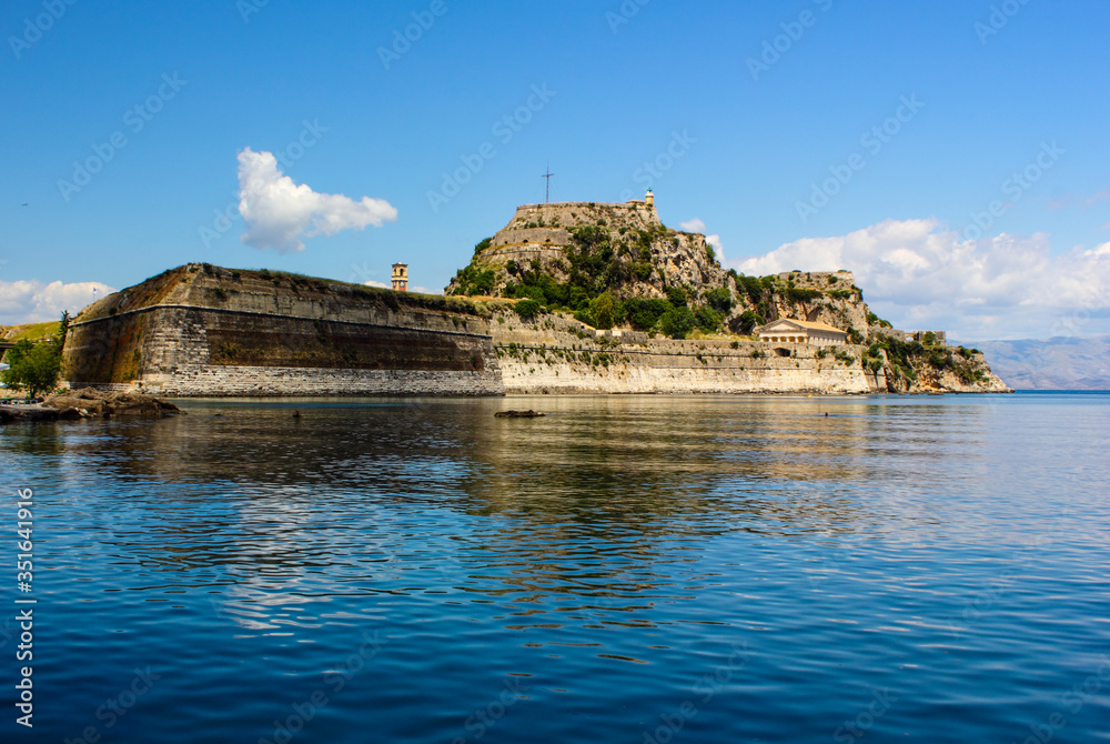 corfu castle an island fort in the Mediterranean sea of greece. With  nobody,