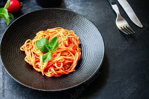 spaghetti pasta tomato sauce
Menu concept healthy eating. food background top view copy space for text
healthy eating table setting