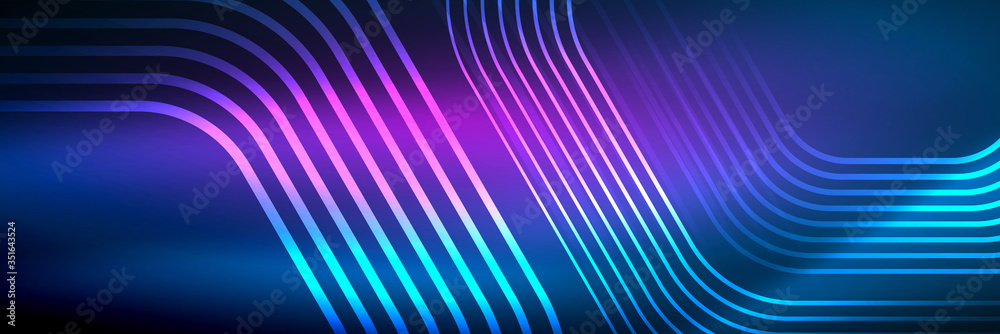 Shiny neon lines, stripes and waves, technology abstract background. Trendy abstract layout template for business or technology presentation, internet poster or web brochure cover, wallpaper