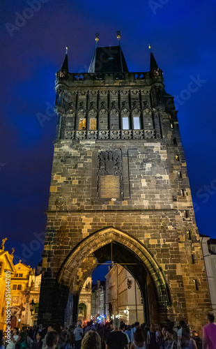 Powder Tower of Prague in Czech Republic at night.
