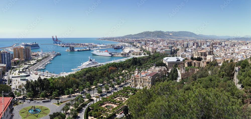 Cityscape of Malaga city. Port, Malagueta, Andalusia, Spain
