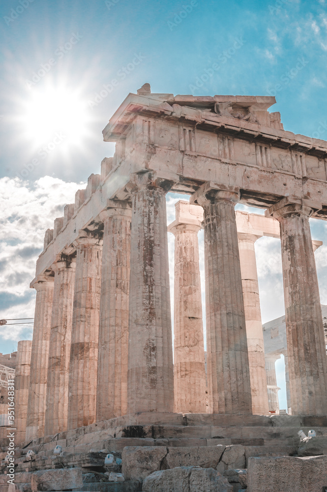 Parthenon temple on a bright day. Acropolis in Athens, Greece